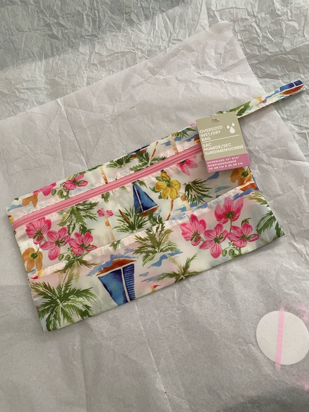 Oversized Wet/Dry Bag Tropical Floral Print - Pink Trim